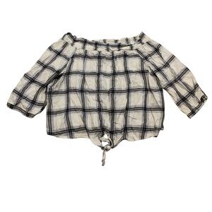 Dynamite Plaid Off-the-Shoulder Tie-Front Crop Top TG/XL